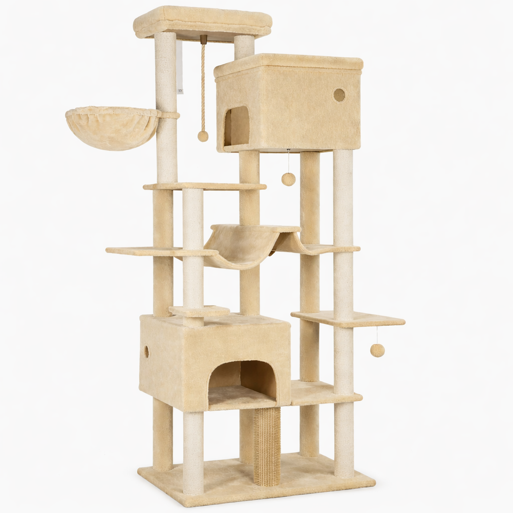 Arbre à Chat XXL Multi-Niveaux avec Doubles Niches et Hamacs