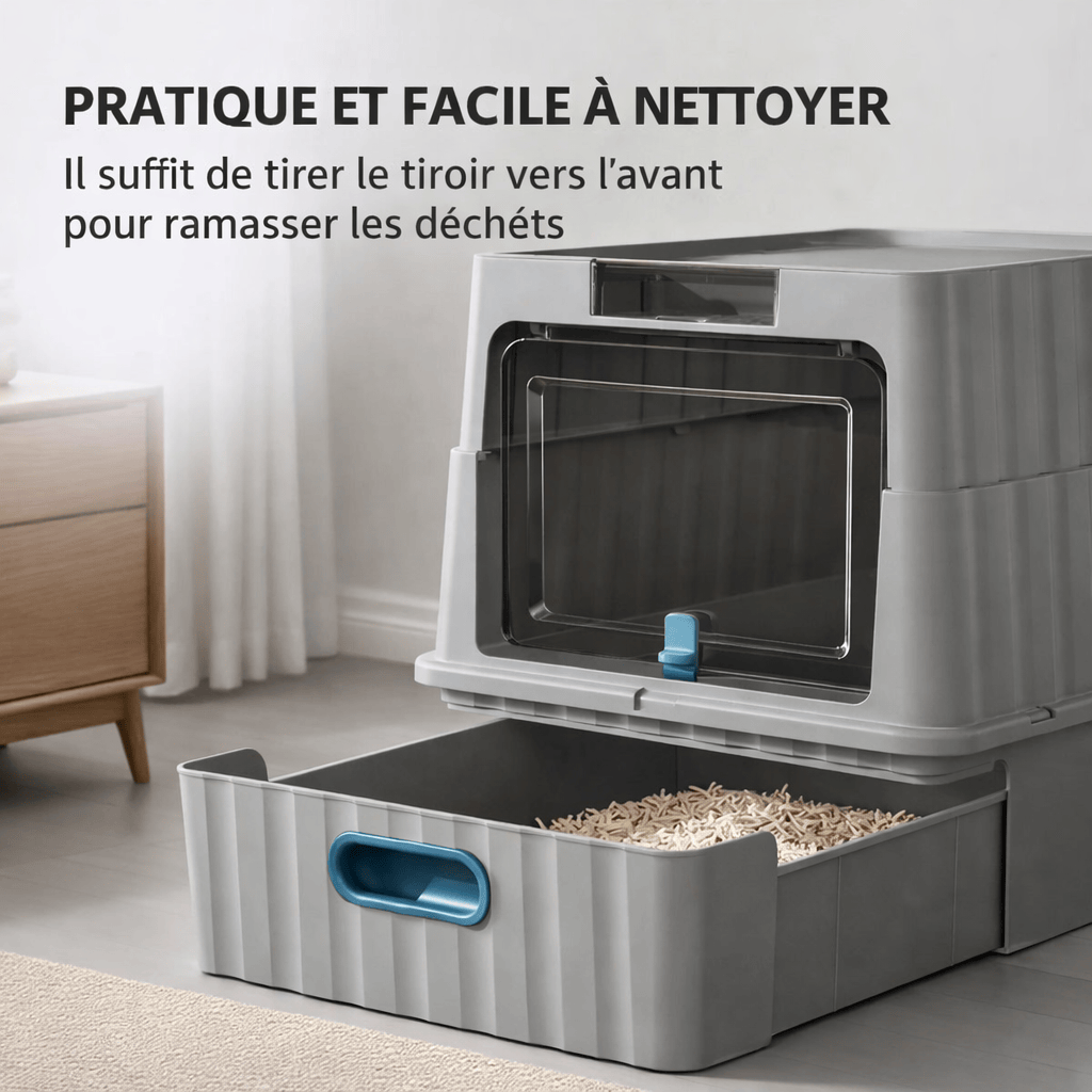 Bac à Litière Extra Large Entièrement Fermé pour Chat