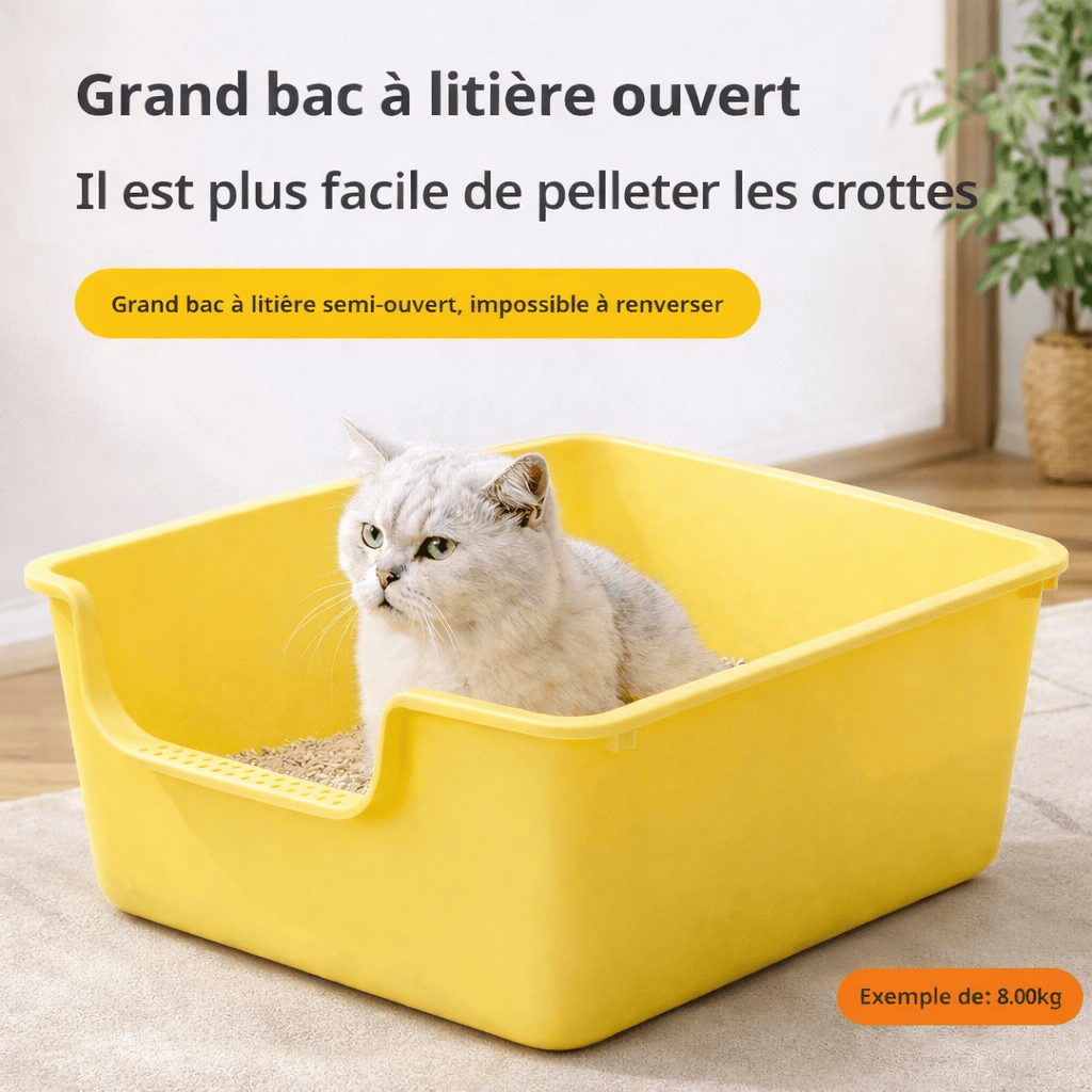 Bac à Litière Grande Capacité pour Chat