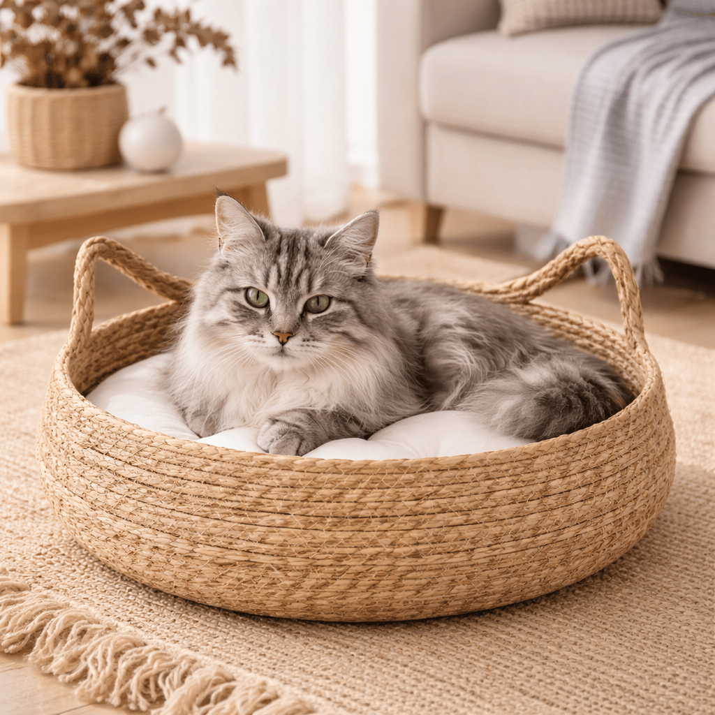 Nid pour Chat en Rotin Tressé à la Main