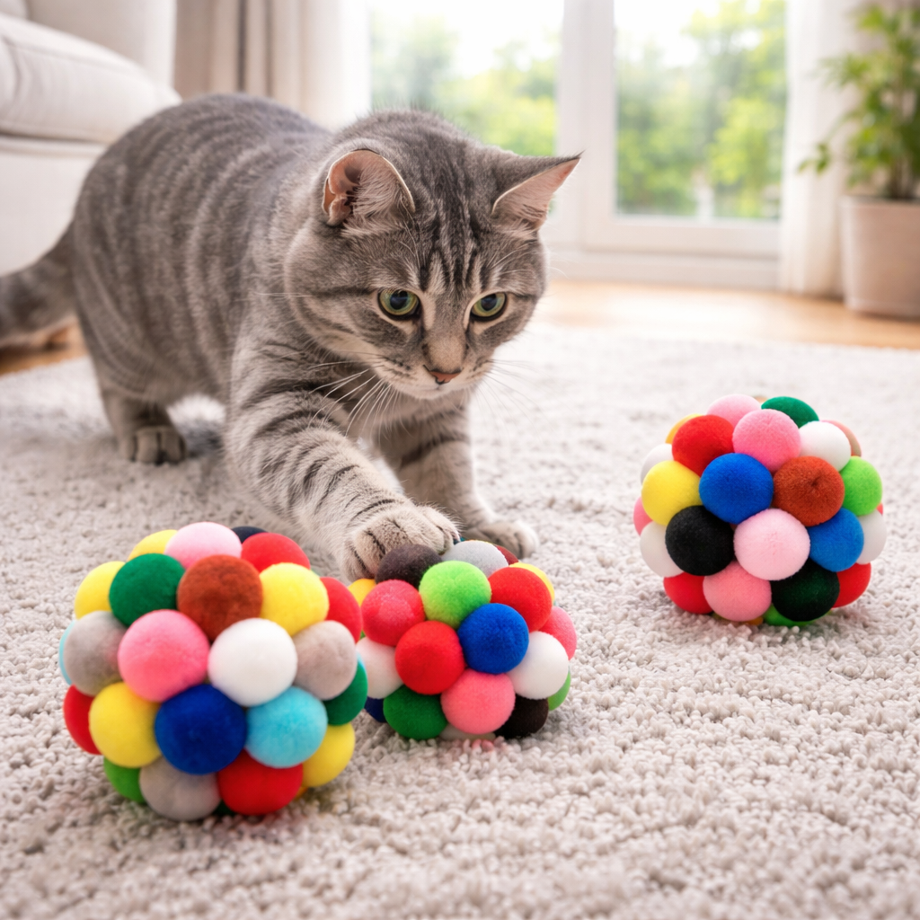 Balle en Laine Colorée pour Chat