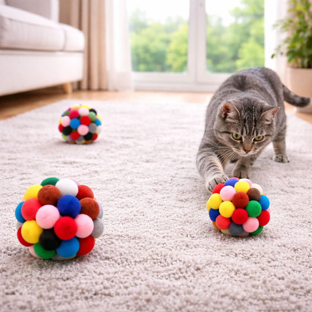 Balle en Laine Colorée pour Chat