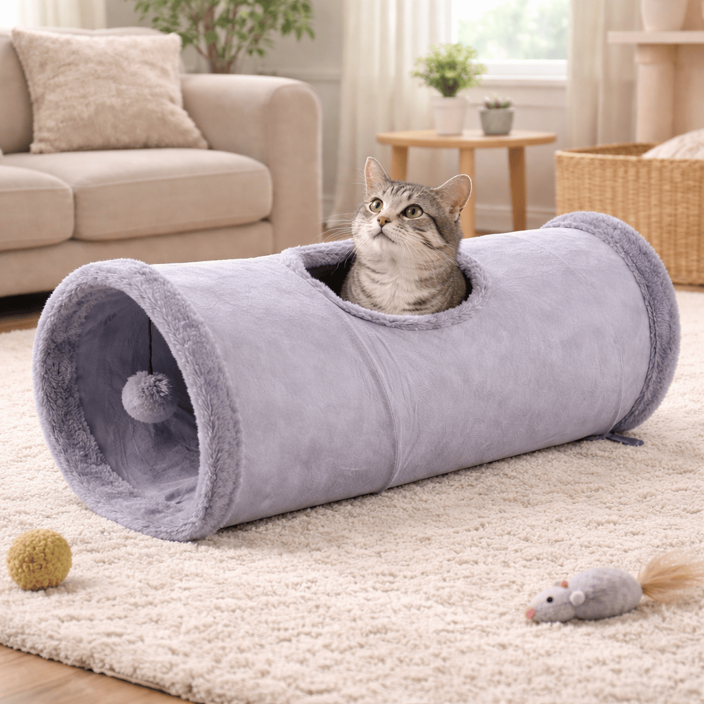 Tunnel Pliable en Daim pour Chat
