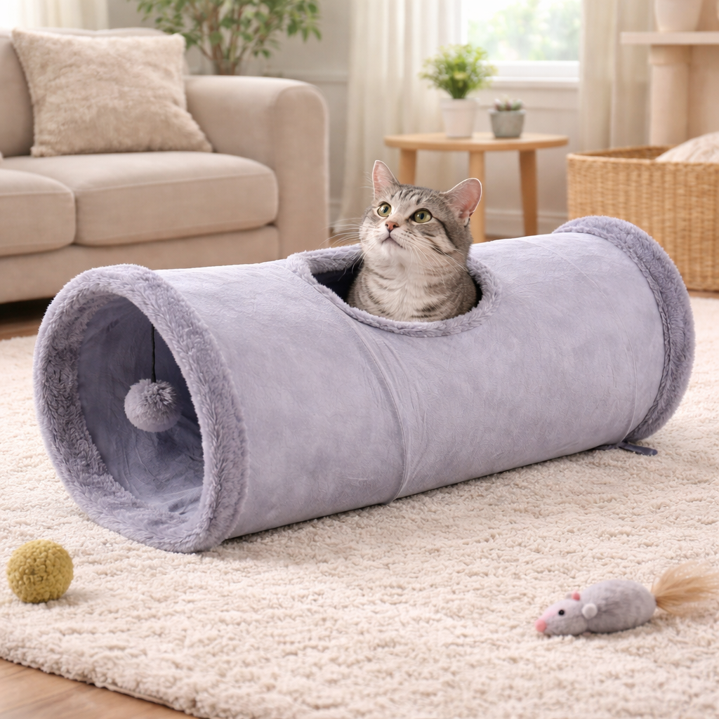 Tunnel Pliable en Daim pour Chat
