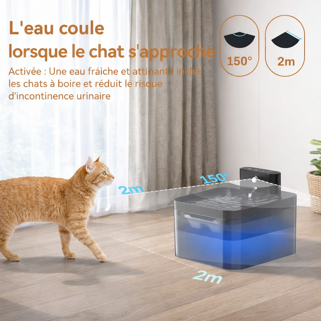 Fontaine à Eau Automatique Sans Fil 2.2L