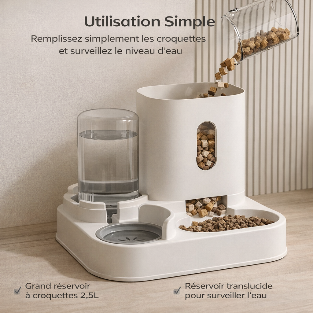 Distributeur de Croquettes avec Fontaine à Eau