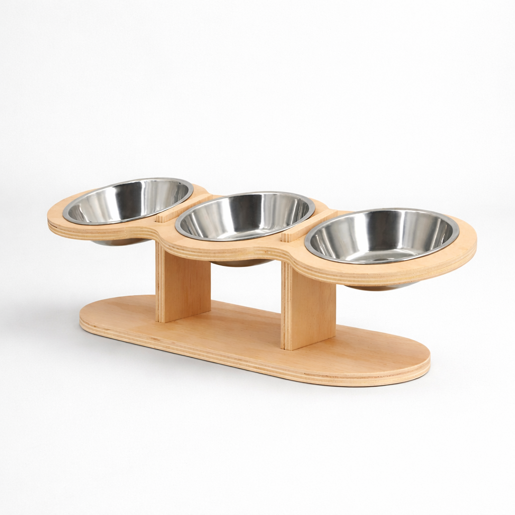 Gamelle Surélevée en Bois pour Chat 3 en 1