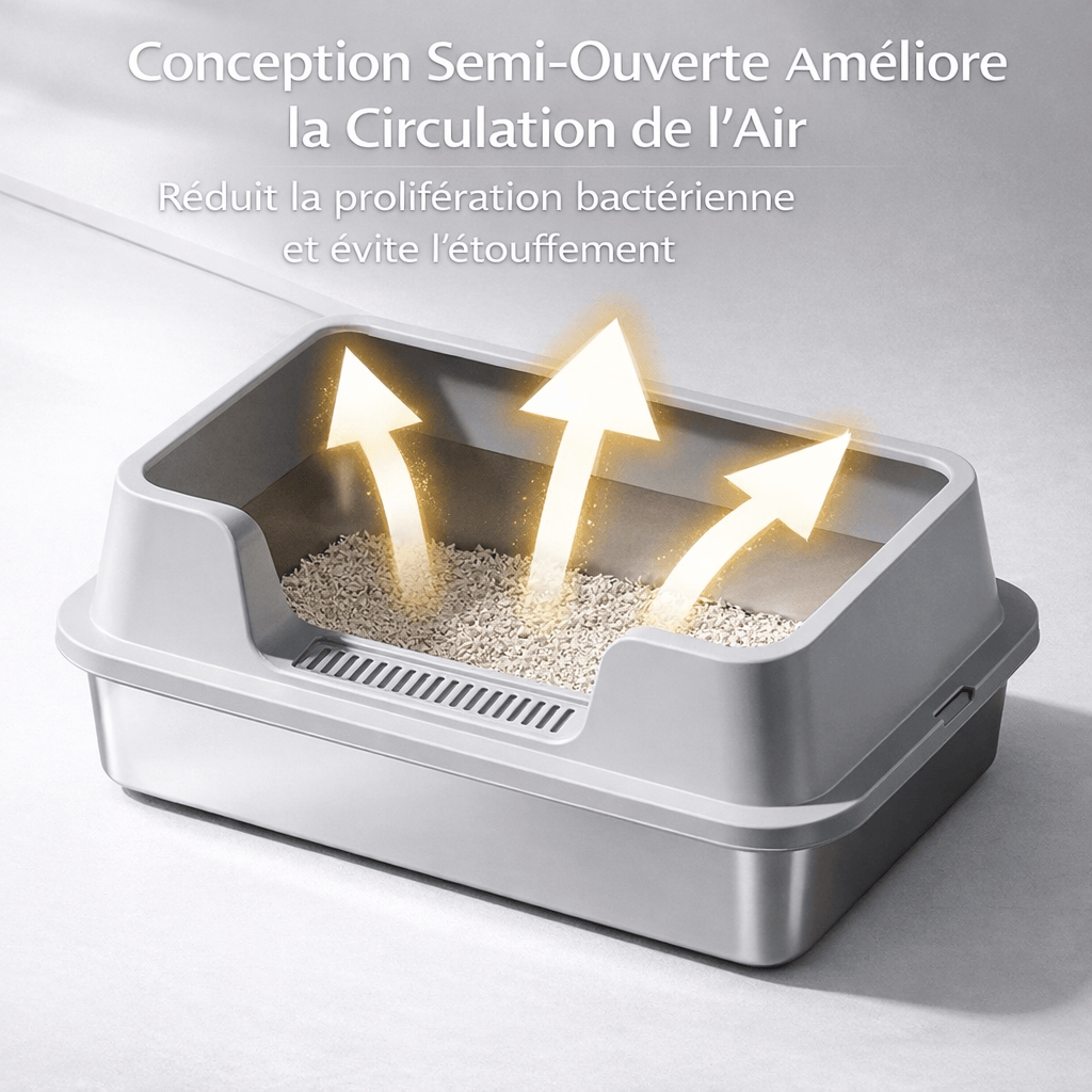 Bac à Litière en Acier Inoxydable avec Couvercle