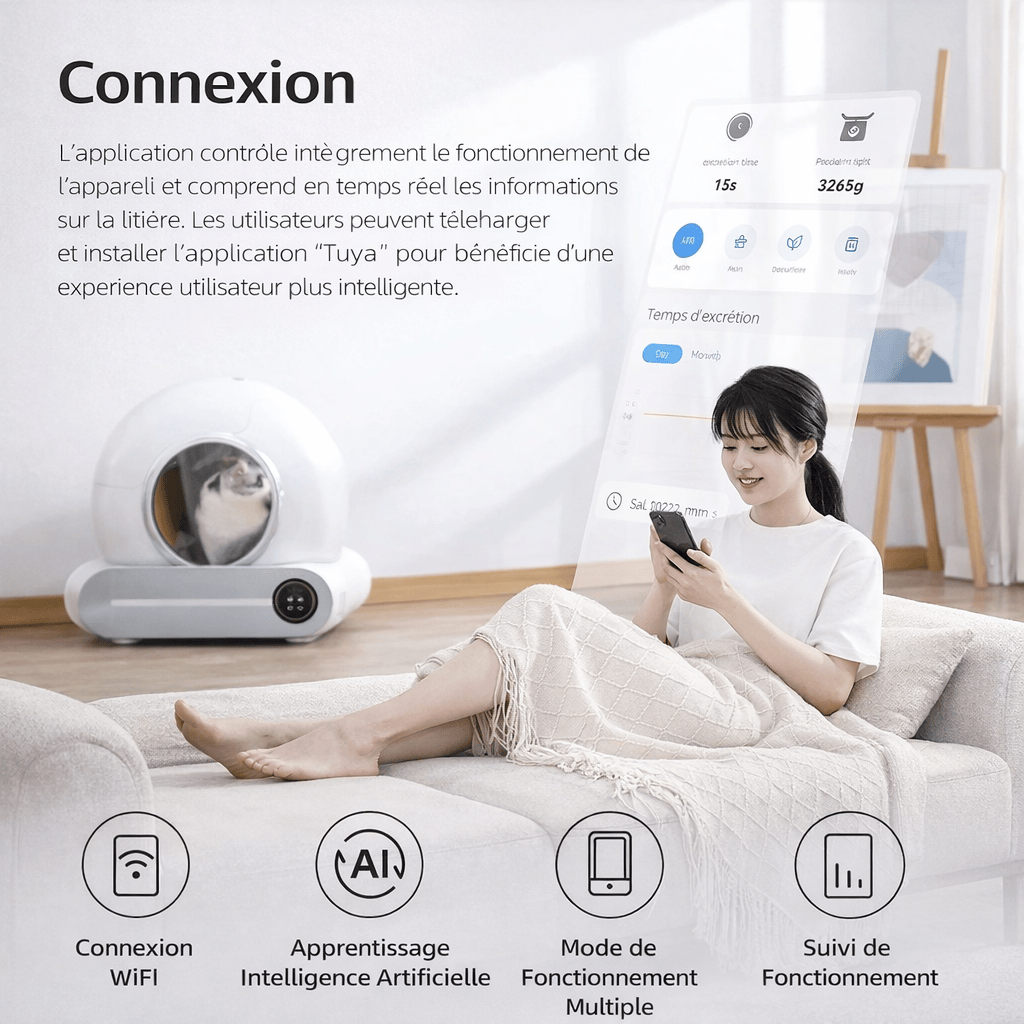 Bac à Litière Intelligent pour Chat