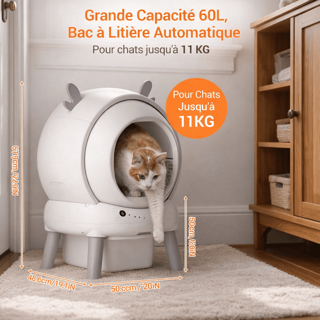 Bac à Litière Autonettoyant pour Chats 11Kg