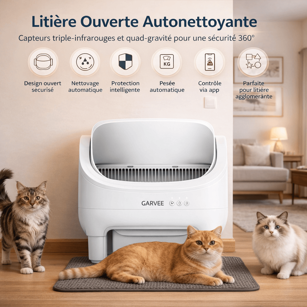 Bac à Litière Autonettoyant de 10,5 L pour Plusieurs Chats