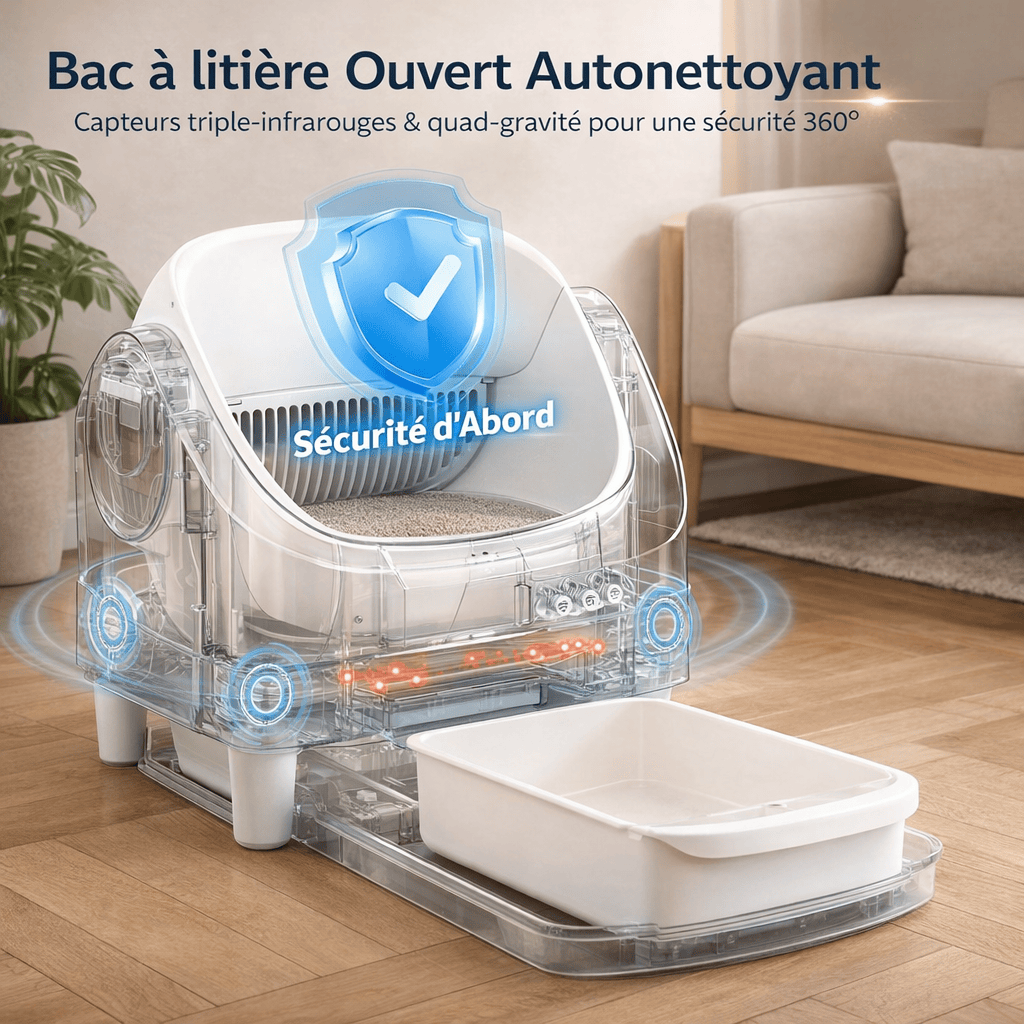 Bac à Litière Autonettoyant de 10,5 L pour Plusieurs Chats