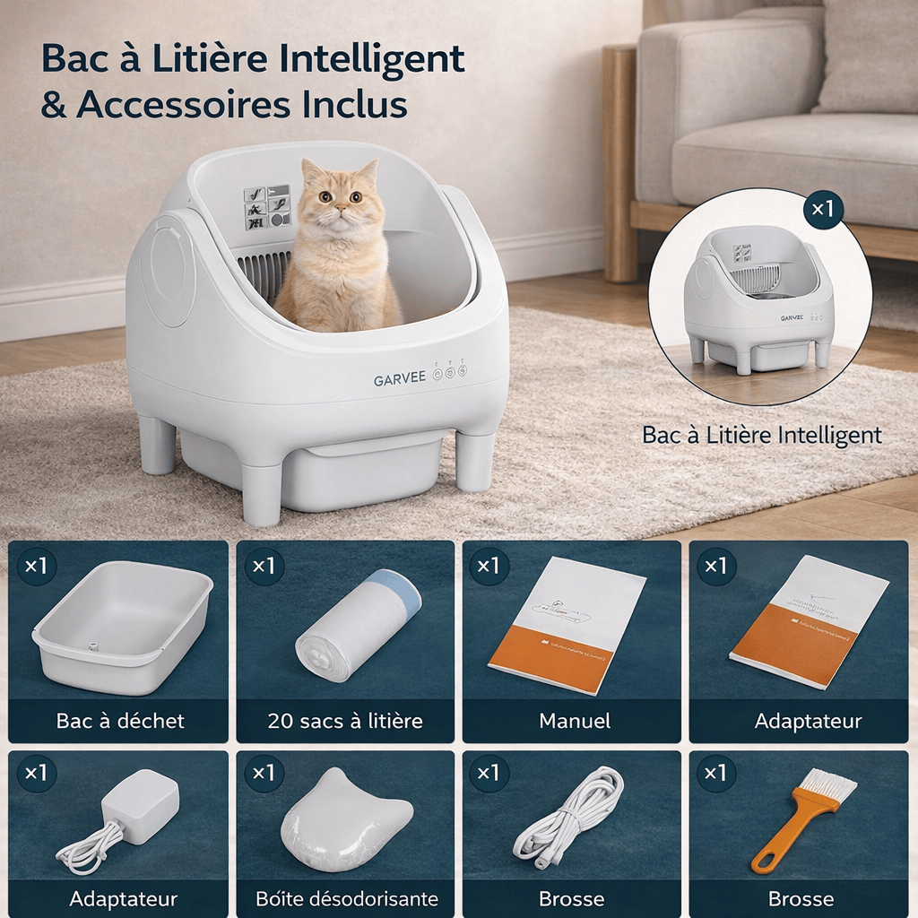 Bac à Litière Autonettoyant de 10,5 L pour Plusieurs Chats