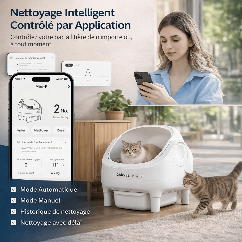 Bac à Litière Autonettoyant de 10,5 L pour Plusieurs Chats