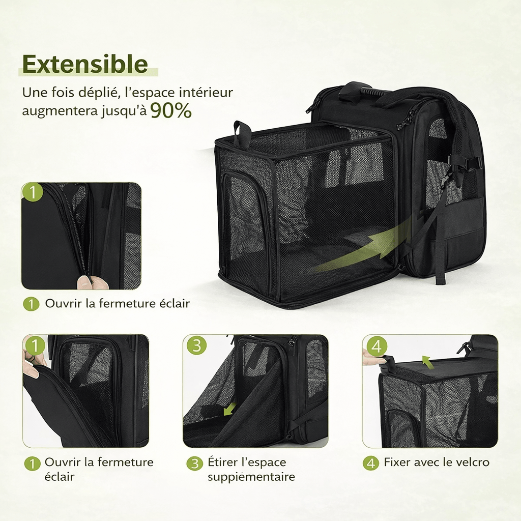 Sac à Dos Extensible pour Chat avec Housse Pare-Soleil