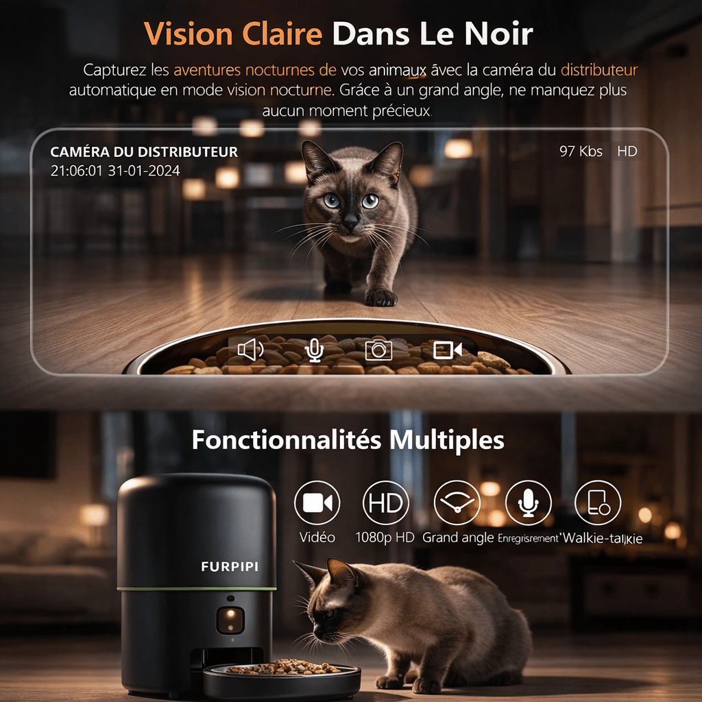 Distributeur Automatique de Croquettes avec Camera TUYA 4L