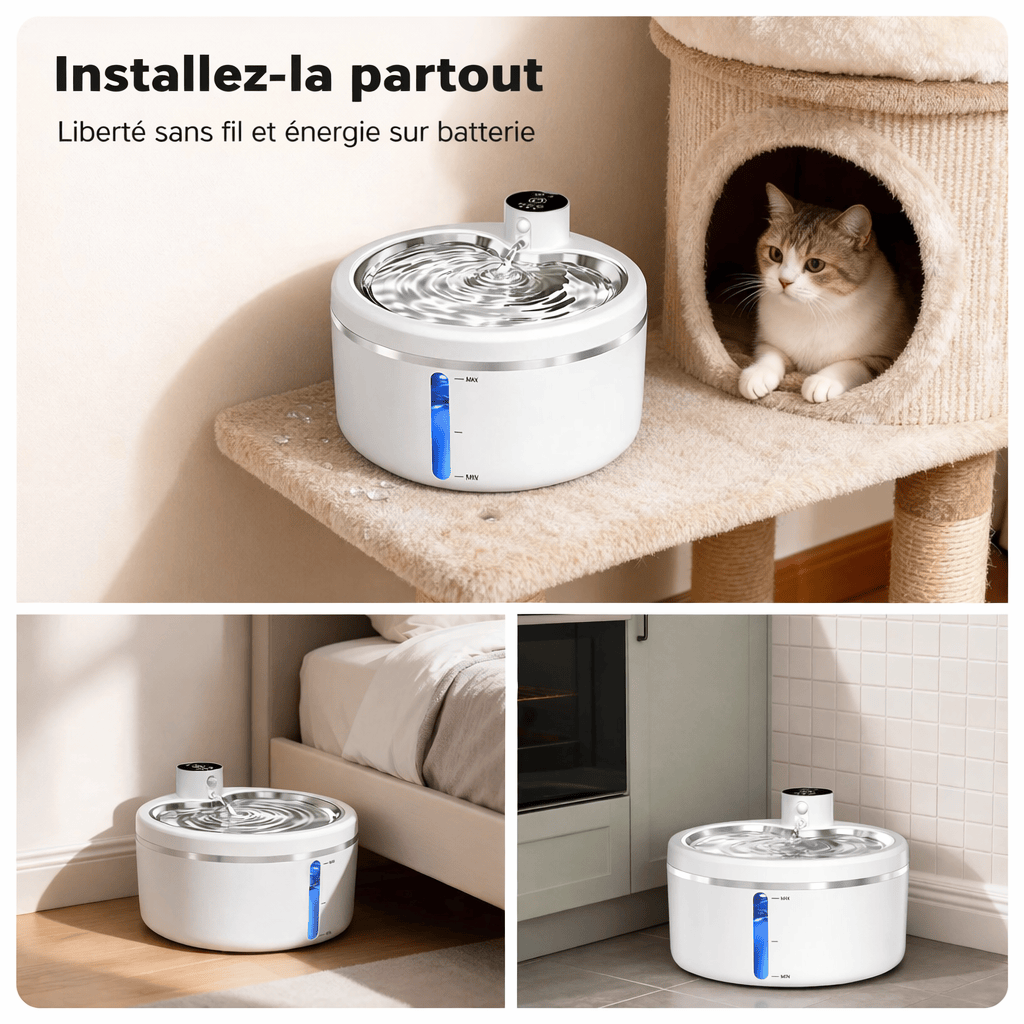 Fontaine à Eau Automatique pour Chats de 2,5 L avec Purificateur d'Eau