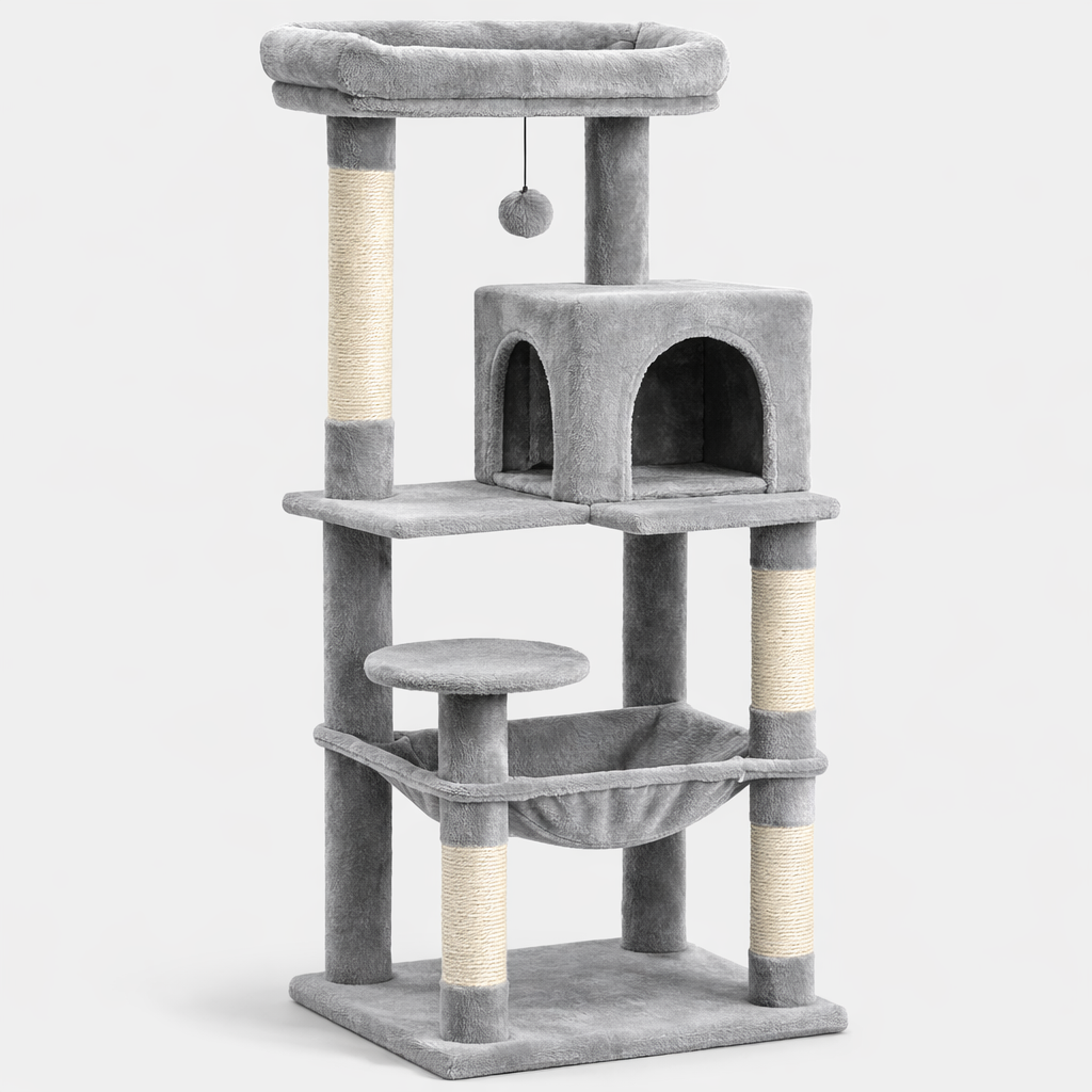 Arbre à Chat Multiplateforme avec Hamac, Niches et Poteaux à Griffer
