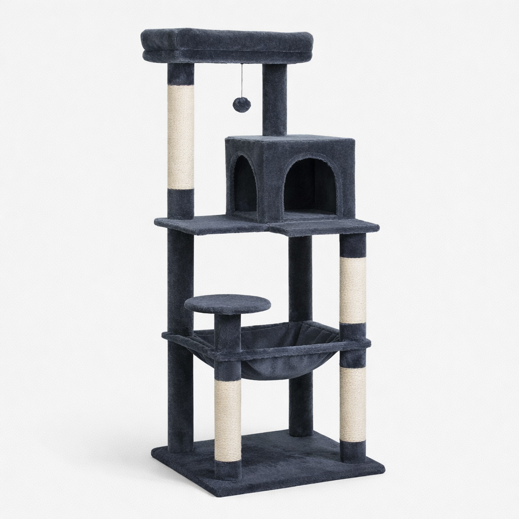 Arbre à Chat Multiplateforme avec Hamac, Niches et Poteaux à Griffer