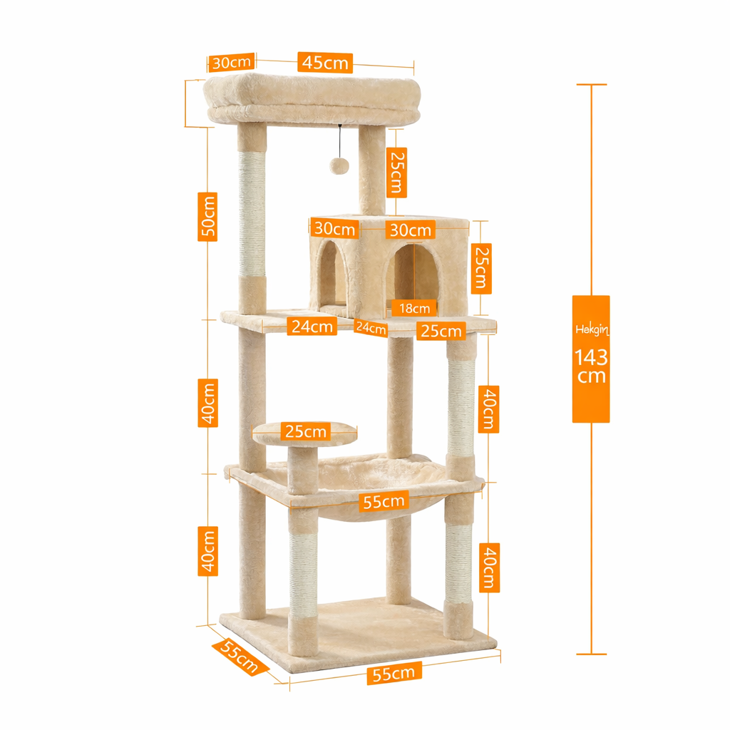 Arbre à Chat Multiplateforme avec Hamac, Niches et Poteaux à Griffer