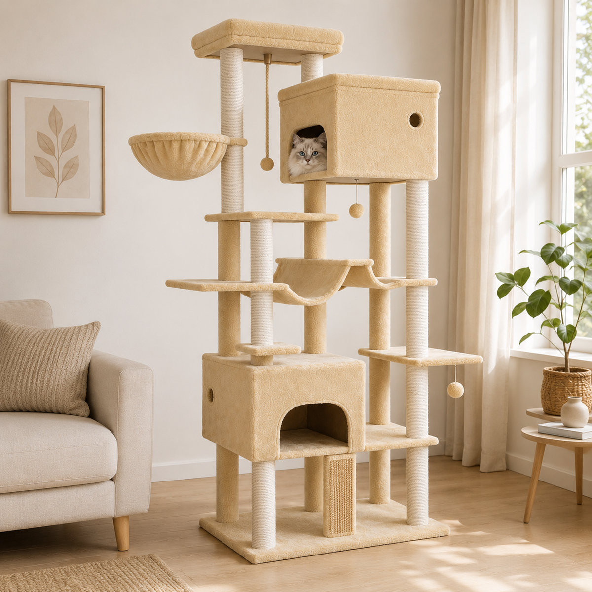 Arbre à Chat XXL Multi-Niveaux avec Doubles Niches et Hamacs