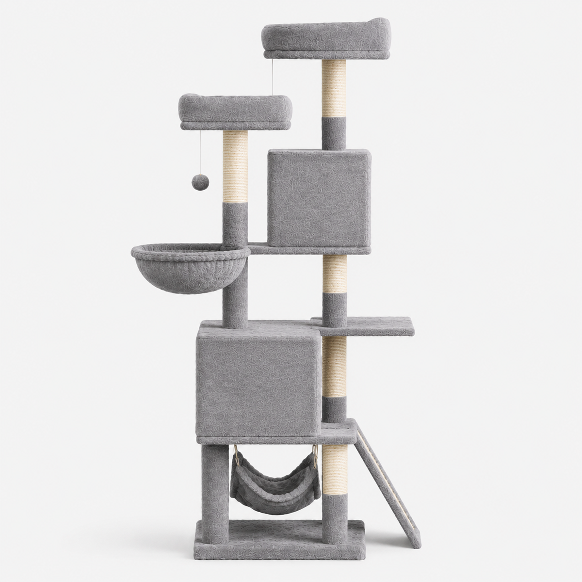 Grand Arbre à Chat 158 cm avec 7 Poteaux à Griffer, 2 Niches et 2 Hamacs