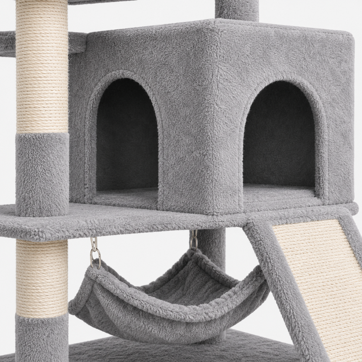 Grand Arbre à Chat 158 cm avec 7 Poteaux à Griffer, 2 Niches et 2 Hamacs