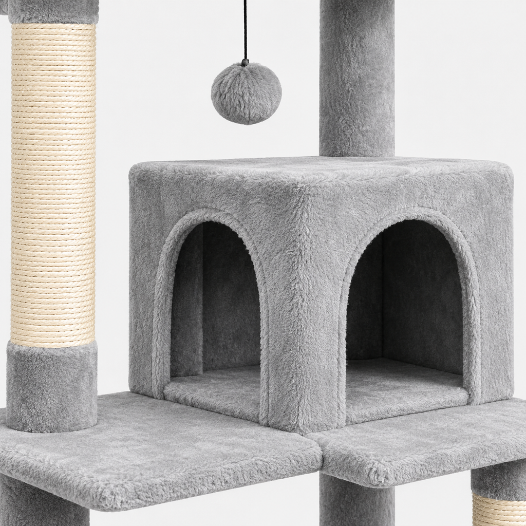 Arbre à Chat Multiplateforme avec Hamac, Niches et Poteaux à Griffer