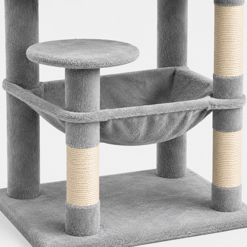 Arbre à Chat Multiplateforme avec Hamac, Niches et Poteaux à Griffer
