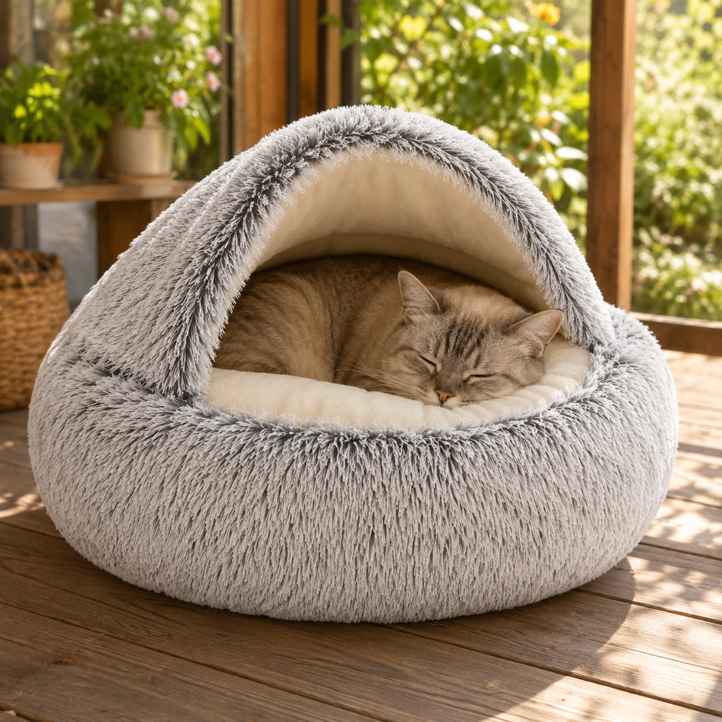 Panier Rond en Peluche pour Chat