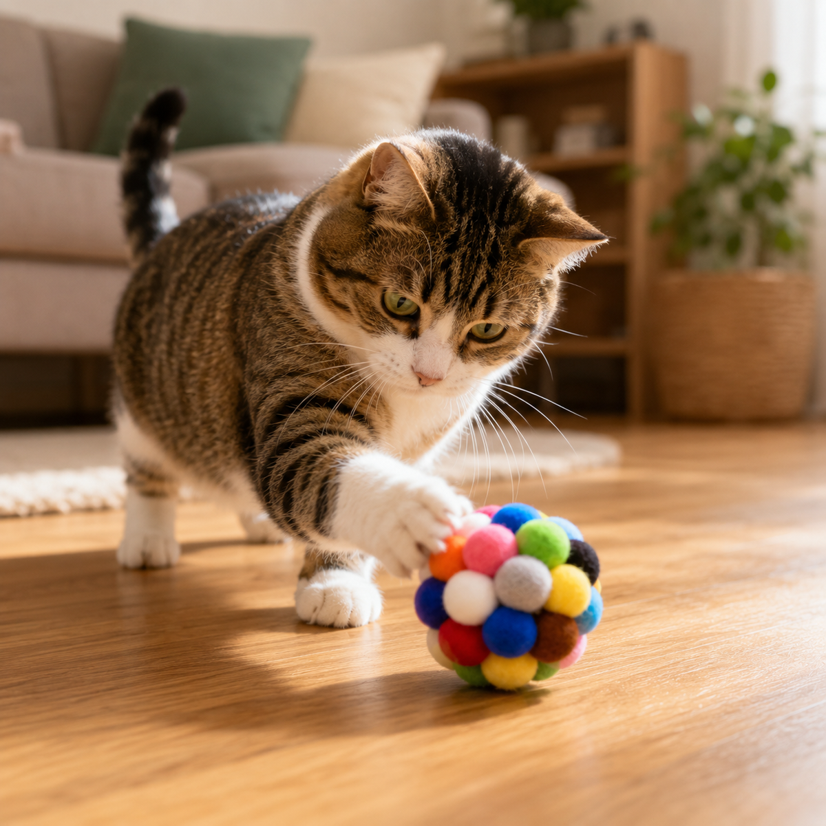 Balle en Laine Colorée pour Chat