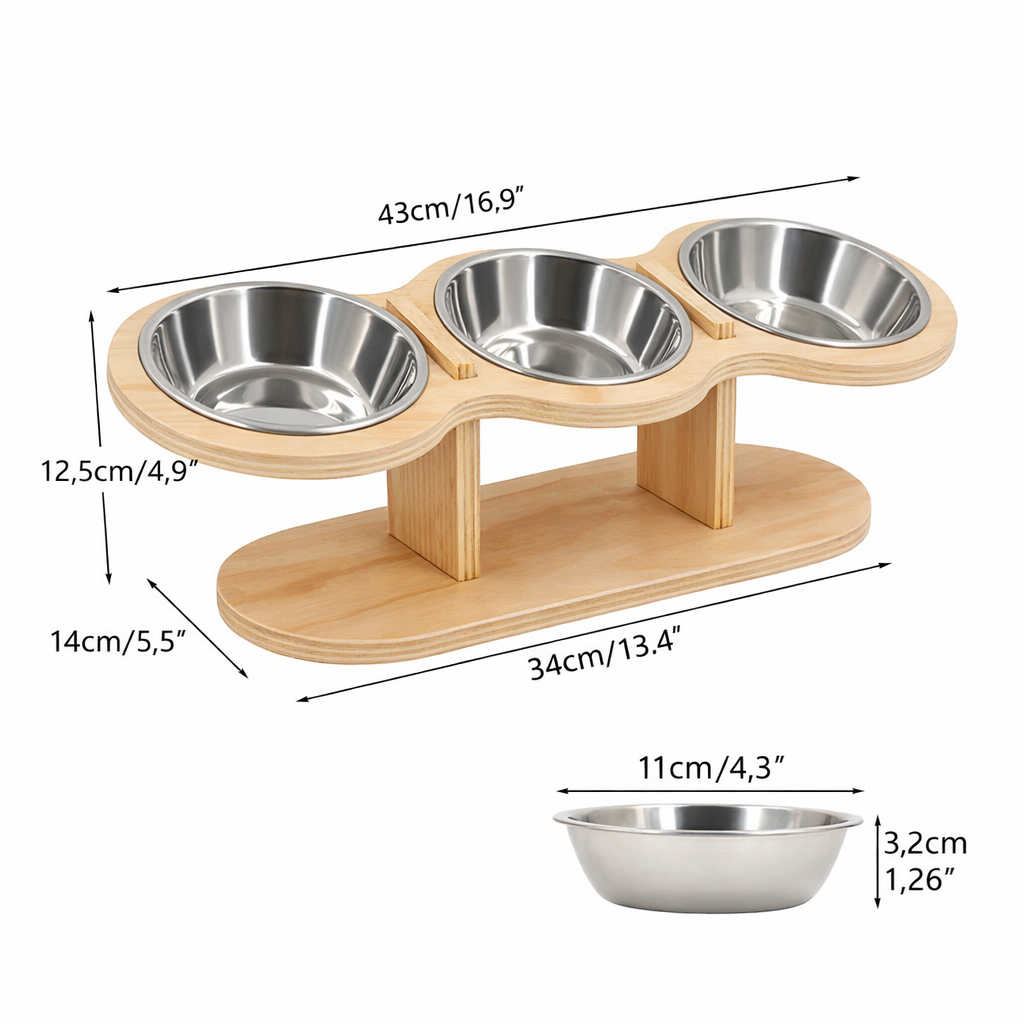 Gamelle Surélevée en Bois pour Chat 3 en 1