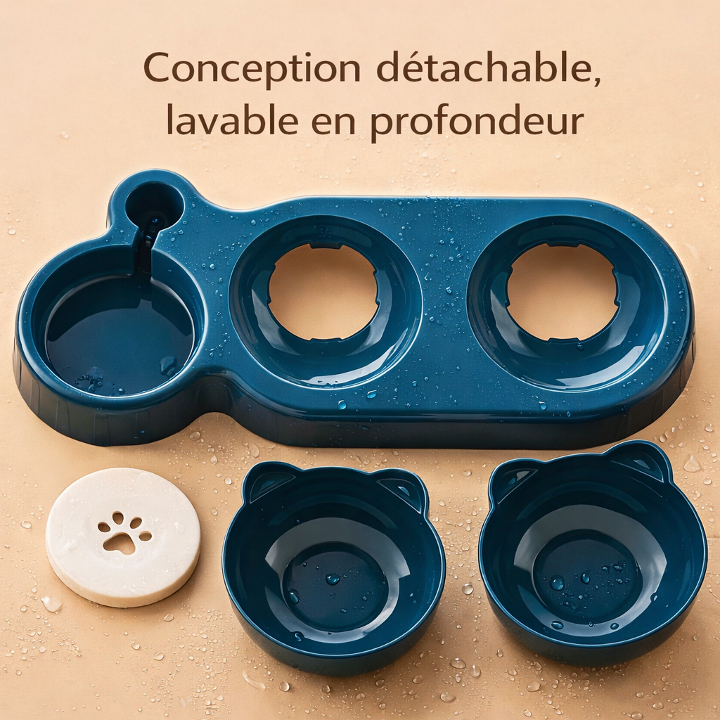 Gamelle 3 en 1 avec Bouteille d'Eau Design Chat