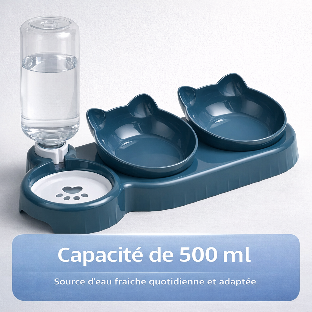 Gamelle 3 en 1 avec Bouteille d'Eau Design Chat