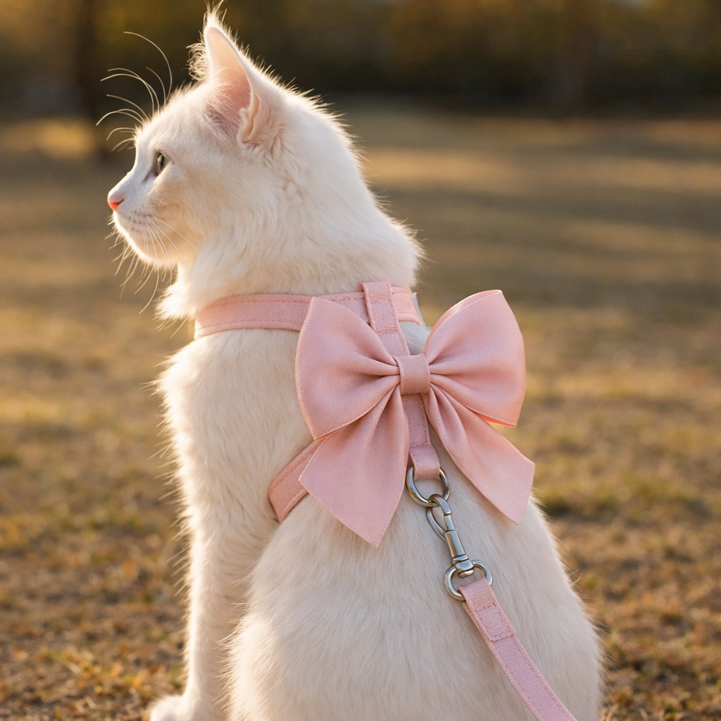 Harnais et Laisse Mignons pour Chat avec Nœud Papillon