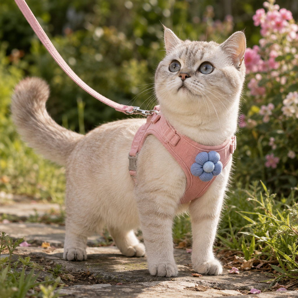 Harnais et Laisse avec Fleur pour Chat