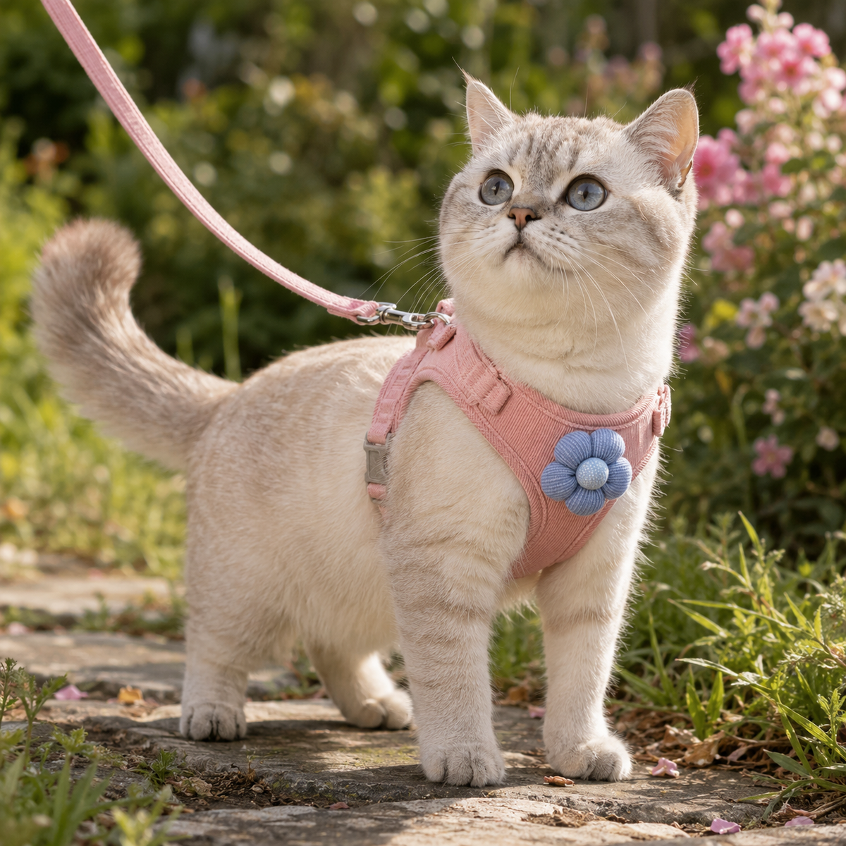 Harnais et Laisse avec Fleur pour Chat