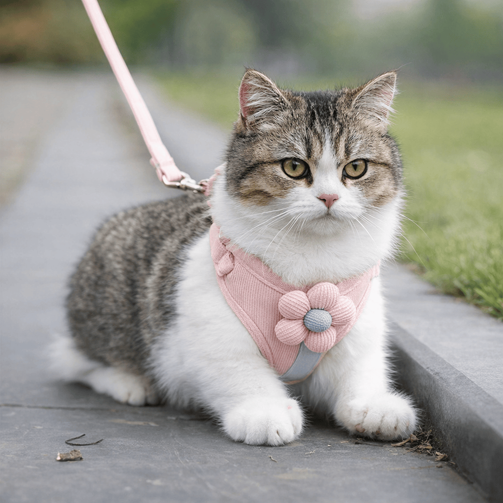 Harnais et Laisse avec Fleur pour Chat