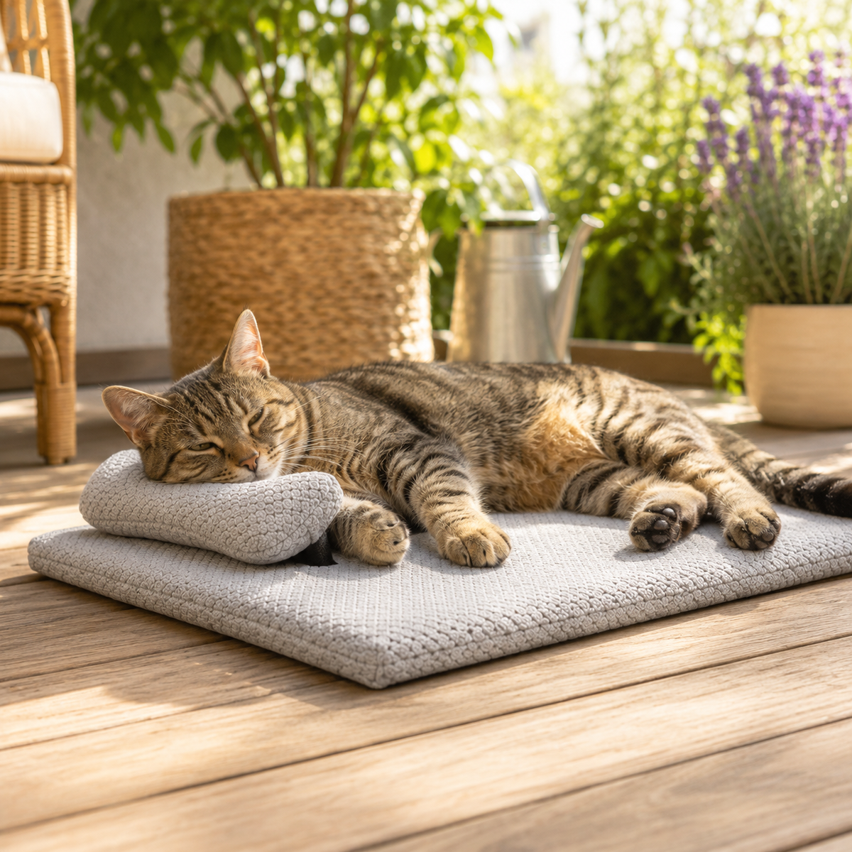 Lit pour Chat en Eponge Plate Toutes Saisons avec Oreiller