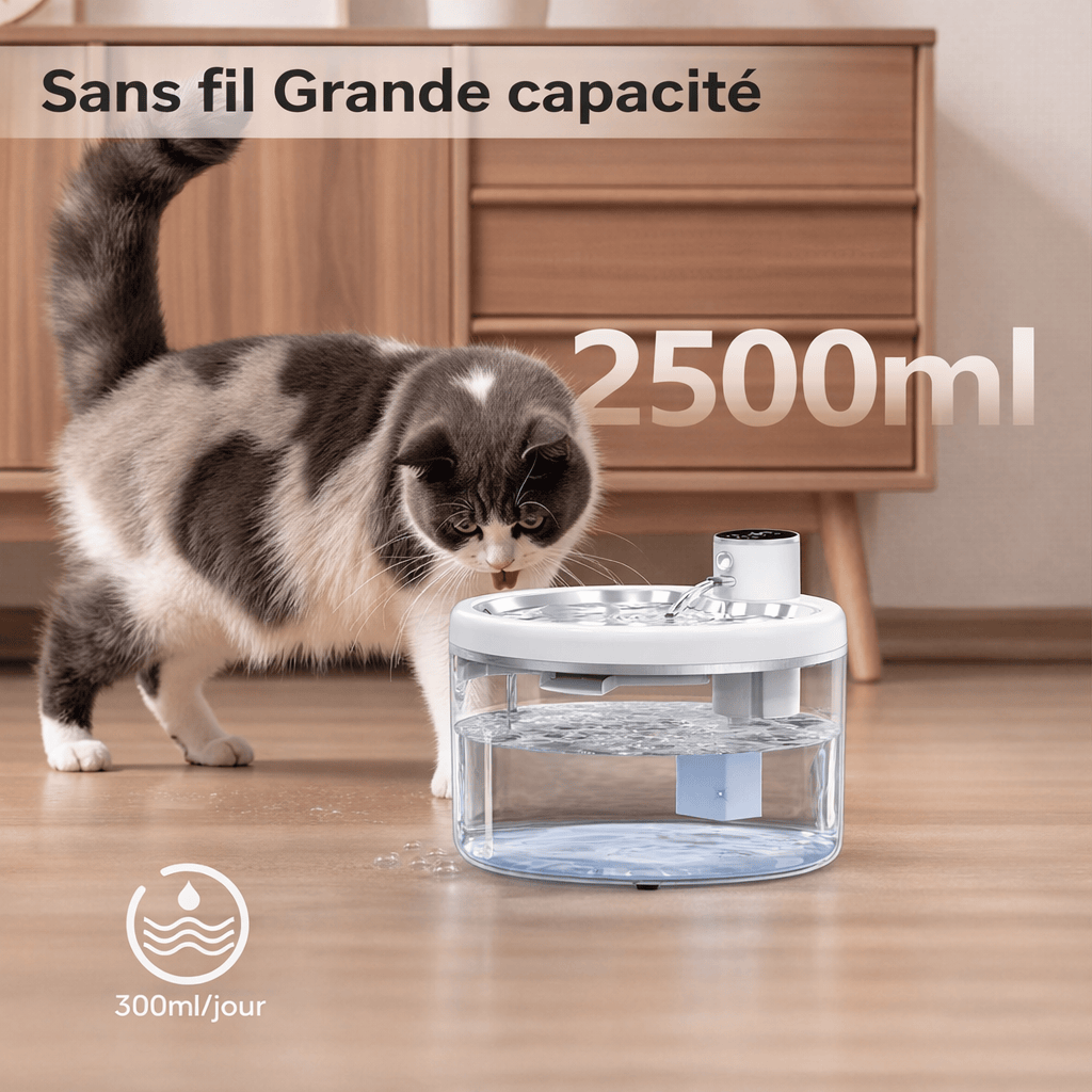 Fontaine à Eau Automatique pour Chats de 2,5 L avec Purificateur d'Eau