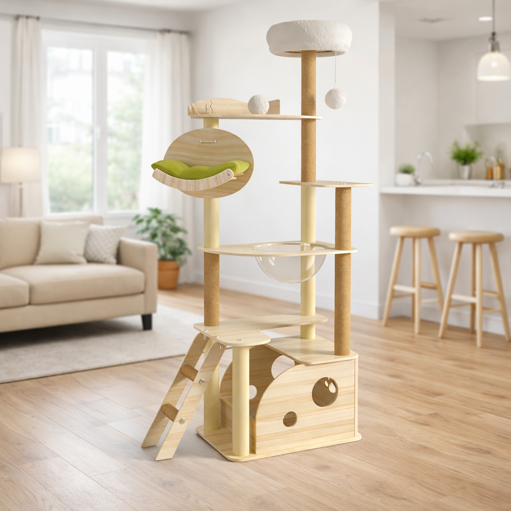 Arbre à Chat en Bois Multi-Niveaux