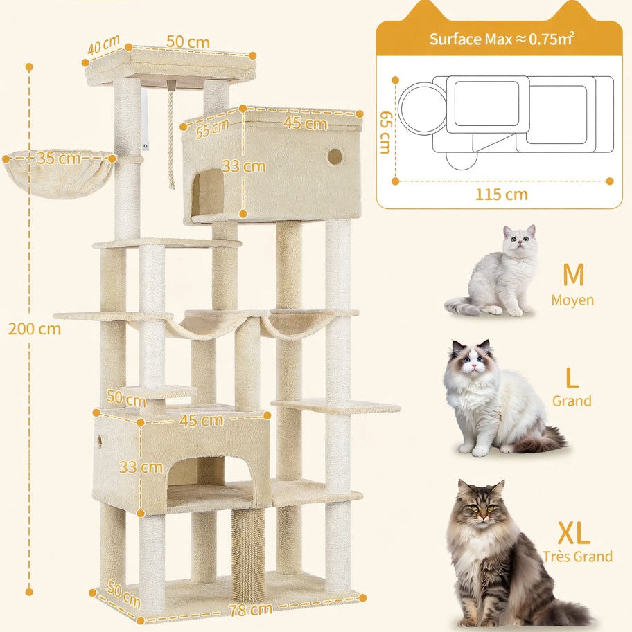 Arbre à Chat XXL Multi-Niveaux avec Doubles Niches et Hamacs