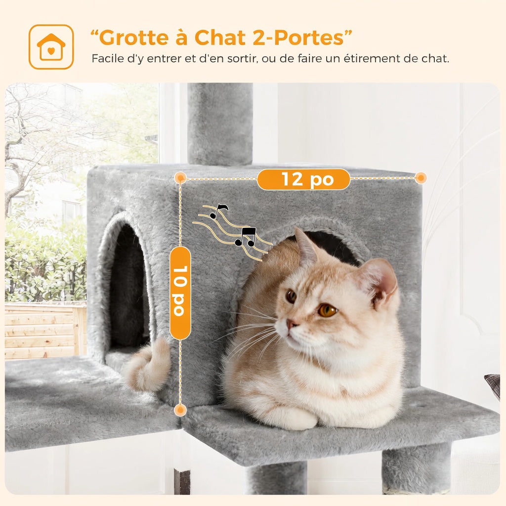 Arbre à Chat Multiplateforme avec Hamac, Niches et Poteaux à Griffer