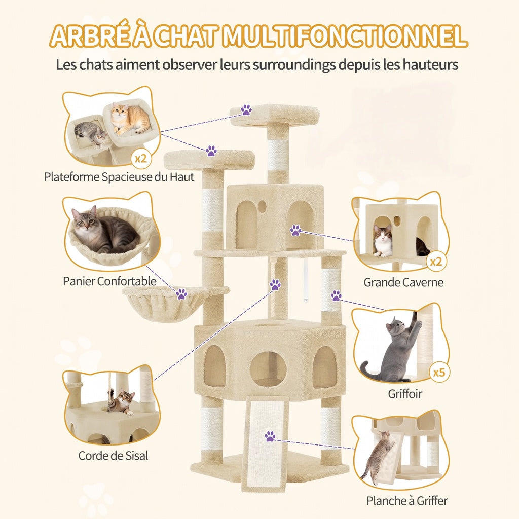 Arbre à Chat XL avec Cabanes et Griffoirs