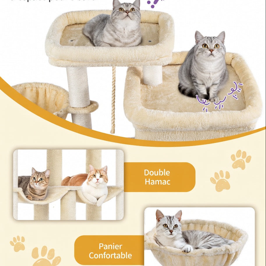 Arbre à Chat XXL Multi-Niveaux avec Doubles Niches et Hamacs