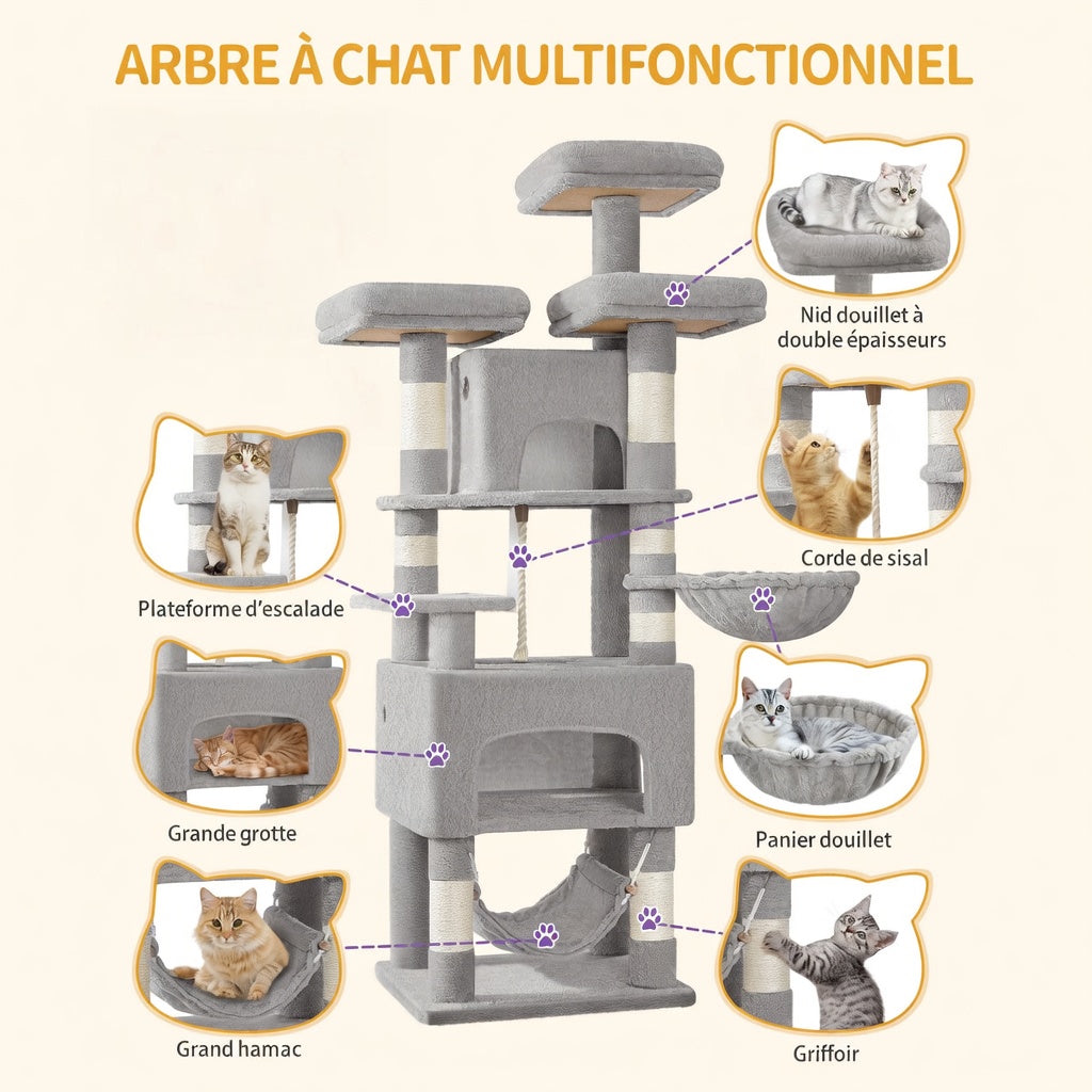 Arbre à Chat XL avec 3 Plateformes et 2 Niches