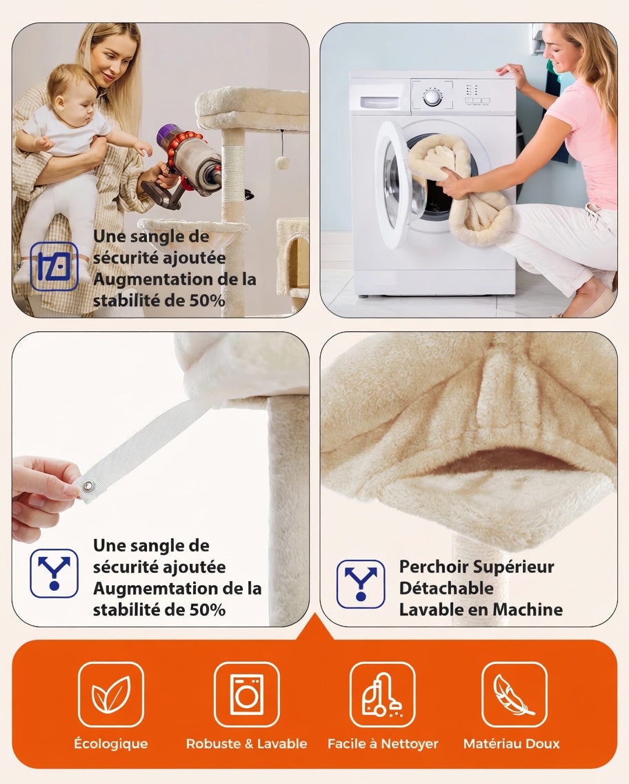 Arbre à Chat Multiplateforme avec Hamac, Niches et Poteaux à Griffer