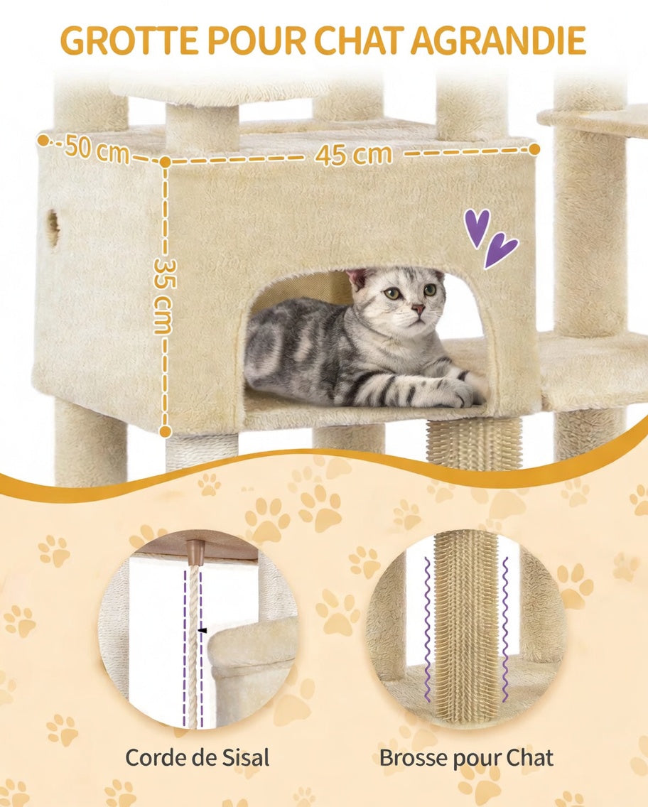 Arbre à Chat XXL Multi-Niveaux avec Doubles Niches et Hamacs